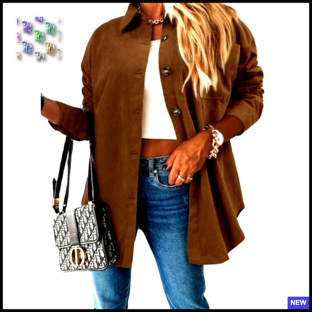 Corduroy Shacket Button Down Oversized Casual Lon… - image 2